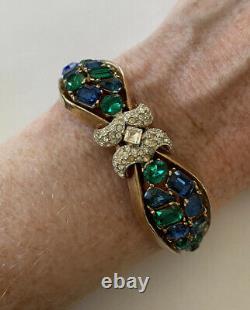 Vtg 1950trifarialfred Philippe Jeweled Symphonygreen Blu Rhinestone Bracelet