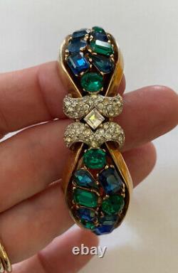 Vtg 1950trifarialfred Philippe Jeweled Symphonygreen Blu Rhinestone Bracelet