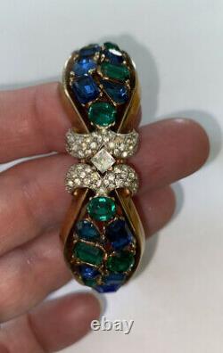 Vtg 1950trifarialfred Philippe Jeweled Symphonygreen Blu Rhinestone Bracelet