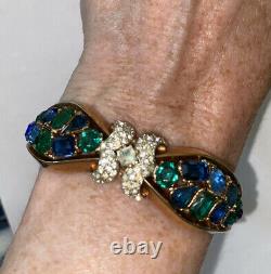 Vtg 1950trifarialfred Philippe Jeweled Symphonygreen Blu Rhinestone Bracelet