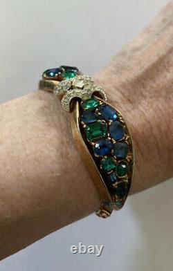 Vtg 1950trifarialfred Philippe Jeweled Symphonygreen Blu Rhinestone Bracelet