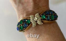 Vtg 1950trifarialfred Philippe Jeweled Symphonygreen Blu Rhinestone Bracelet