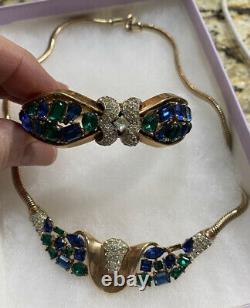 Vtg 1950trifarialfred Philippe Jeweled Symphonygreen Blu Rhinestone Bracelet