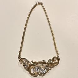 Vtg 1952 Crown Trifari Alfred Philippe Promenade Necklace Gold Rhinestone Choker