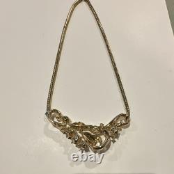Vtg 1952 Crown Trifari Alfred Philippe Promenade Necklace Gold Rhinestone Choker