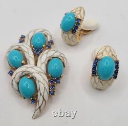 Vtg 1960's Crown Trifari L'Orient Alfred Philippe Enamel Pin Brooch Earring Set