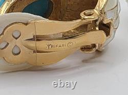 Vtg 1960's Crown Trifari L'Orient Alfred Philippe Enamel Pin Brooch Earring Set