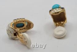Vtg 1960's Crown Trifari L'Orient Alfred Philippe Enamel Pin Brooch Earring Set