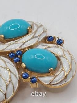 Vtg 1960's Crown Trifari L'Orient Alfred Philippe Enamel Pin Brooch Earring Set