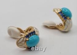 Vtg 1960's Crown Trifari L'Orient Alfred Philippe Enamel Pin Brooch Earring Set