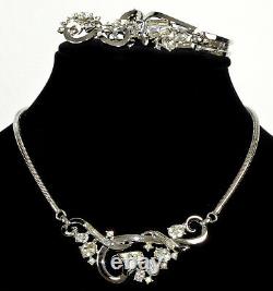 Vtg 40's Crown Trifari Alfred Philippe Diamante Necklace, Bracelet, Earrings