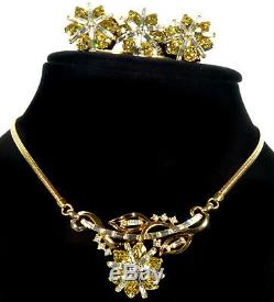 Vtg 40's Crown Trifari Alfred Philippe Diamante Necklace, Bracelet, Earrings