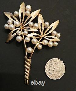 Vtg 50s Crown Trifari Alfred Philippe Faux Pearl Flowers Brooch Pin HUGE! RARE