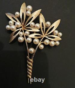 Vtg 50s Crown Trifari Alfred Philippe Faux Pearl Flowers Brooch Pin HUGE! RARE