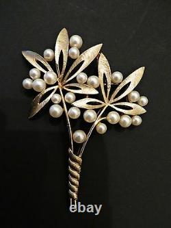 Vtg 50s Crown Trifari Alfred Philippe Faux Pearl Flowers Brooch Pin HUGE! RARE