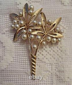 Vtg 50s Crown Trifari Alfred Philippe Faux Pearl Flowers Brooch Pin HUGE! RARE