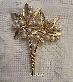 Vtg 50s Crown Trifari Alfred Philippe Faux Pearl Flowers Brooch Pin HUGE! RARE