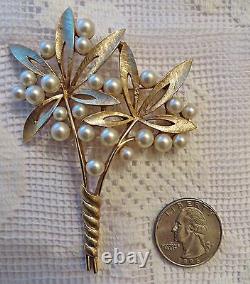 Vtg 50s Crown Trifari Alfred Philippe Faux Pearl Flowers Brooch Pin HUGE! RARE