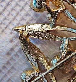 Vtg 50s Crown Trifari Alfred Philippe Faux Pearl Flowers Brooch Pin HUGE! RARE