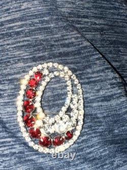 Vtg 60s Crown Trifari Red Rhinestone Brooch Alfred Philippe