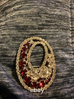 Vtg 60s Crown Trifari Red Rhinestone Brooch Alfred Philippe