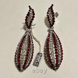 Vtg 60s Crown Trifari Red Rhinestone Drop Screwback Earrings Alfred Philippe Tag