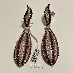 Vtg 60s Crown Trifari Red Rhinestone Drop Screwback Earrings Alfred Philippe Tag