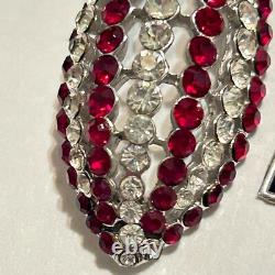 Vtg 60s Crown Trifari Red Rhinestone Drop Screwback Earrings Alfred Philippe Tag