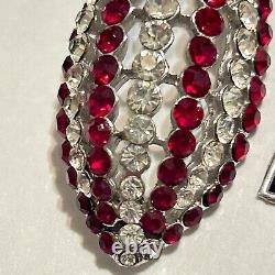 Vtg 60s Crown Trifari Red Rhinestone Drop Screwback Earrings Alfred Philippe Tag