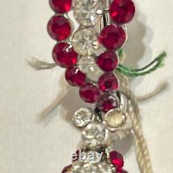 Vtg 60s Crown Trifari Red Rhinestone Drop Screwback Earrings Alfred Philippe Tag
