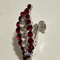 Vtg 60s Crown Trifari Red Rhinestone Drop Screwback Earrings Alfred Philippe Tag