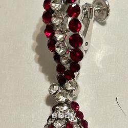 Vtg 60s Crown Trifari Red Rhinestone Drop Screwback Earrings Alfred Philippe Tag