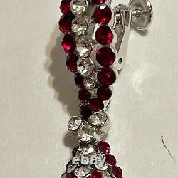 Vtg 60s Crown Trifari Red Rhinestone Drop Screwback Earrings Alfred Philippe Tag