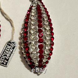 Vtg 60s Crown Trifari Red Rhinestone Drop Screwback Earrings Alfred Philippe Tag