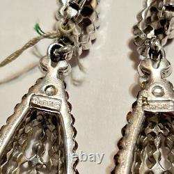 Vtg 60s Crown Trifari Red Rhinestone Drop Screwback Earrings Alfred Philippe Tag