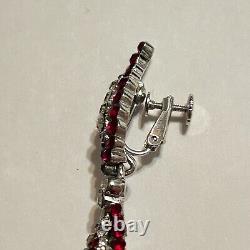 Vtg 60s Crown Trifari Red Rhinestone Drop Screwback Earrings Alfred Philippe Tag