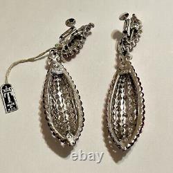 Vtg 60s Crown Trifari Red Rhinestone Drop Screwback Earrings Alfred Philippe Tag