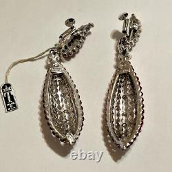 Vtg 60s Crown Trifari Red Rhinestone Drop Screwback Earrings Alfred Philippe Tag