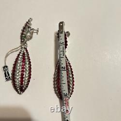 Vtg 60s Crown Trifari Red Rhinestone Drop Screwback Earrings Alfred Philippe Tag