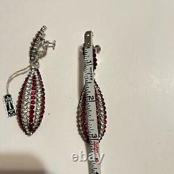 Vtg 60s Crown Trifari Red Rhinestone Drop Screwback Earrings Alfred Philippe Tag