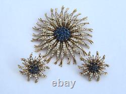 Vtg Alfred Philippe Crown TRIFARI Rhinestone BIG Flower Pin & Earrings