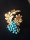 Vtg Alfred Philippe Crown Trifari Gold Tone & Faux Turquoise Beaded Brooch Pin