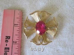 Vtg Alfred Philippe Crown Trifari Maltese Cross Brushed Gold Brooch Faceted Ston