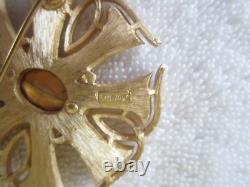 Vtg Alfred Philippe Crown Trifari Maltese Cross Brushed Gold Brooch Faceted Ston
