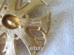 Vtg Alfred Philippe Crown Trifari Maltese Cross Brushed Gold Brooch Faceted Ston