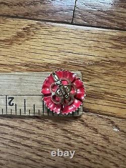 Vtg Alfred Philippe Crown Trifari Red Enamel Flower Poppy Clip Earrings