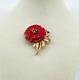 Vtg Alfred Philippe Crown Trifari Red Enamel Flower Poppy Pin Brooch Gold Tone