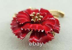 Vtg Alfred Philippe Crown Trifari Red Enamel Flower Poppy Pin Brooch Gold Tone