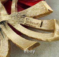 Vtg Alfred Philippe Crown Trifari Red Enamel Flower Poppy Pin Brooch Gold Tone