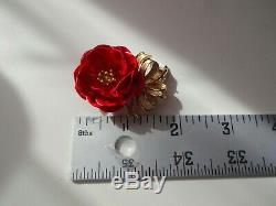Vtg Alfred Philippe Crown Trifari Red Gold Tone Enamel Flower Poppy Pin Brooch